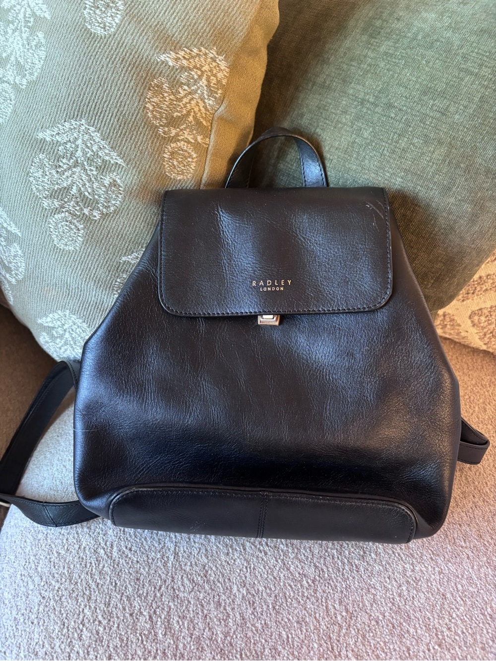 RADLEY LONDON Black Smooth Leather Backpack with Flap